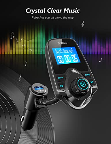 Nulaxy KM18 Bluetooth 5.4 Car Adapter with 1.44" Clear Display & Flexible Gooseneck - FM Radio Transmitter & Bluetooth Receiver for Hands-Free Calls, Wireless Music via BT/FM/AUX/TF, USB Car Charger - color: Black