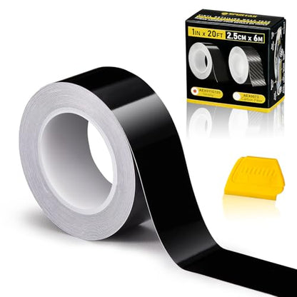 Spurtar Gloss Black Vinyl Wrap 1 Inch x 20ft Air-Release Adhesive Car Vinyl Tape Chrome Delete Wrap Roll DIY Car Exterior Decoration Door Edge Guard Vehicle Detailing Paper 2.5CM x 6M - size: 1 in x 20 ft