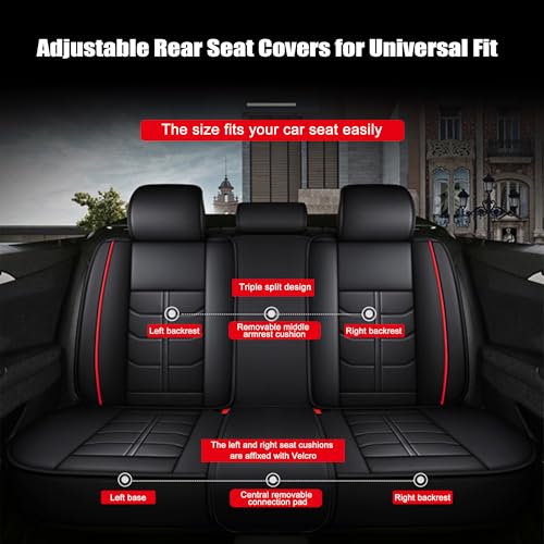 Amooca Car Seat Covers Full Set Automotive Seat Protection Fit for Most Cars SUVs Front & Back Seats Waterproof Nappa Leather Car Seat Cushion Protector Black & Red - color: Black & Red