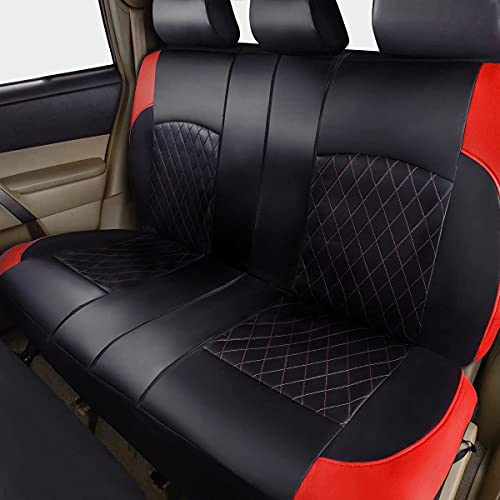 Universal Faux Leather Car Seat Covers Full Set Airbag Compatible Breathable Fit for Cars Trucks SUVs Deluxe Pu Luxury Vinyl(Black with Red) - color: Red, size: Full Set
