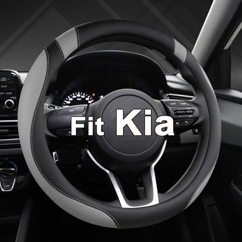 West Llama Customized Auto Car Steering Wheel Cover for Kia Sportage Sorento Spectra Forte 14.5-15 inch (Gray+Black-Standard Size) - color: A-Gray+Black