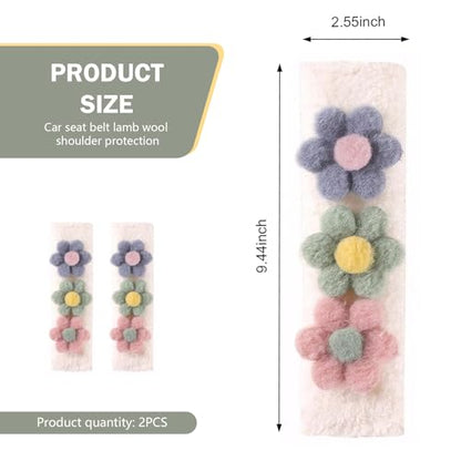 2 PCS Car Seat Belt Cover, Cute Flower Seat Strap Pads, 9.4" x 2.5" Soft Plush Safety Seatbelt Cushion, Universal Flower Car Accessories for Adults and Kids (Purple)
