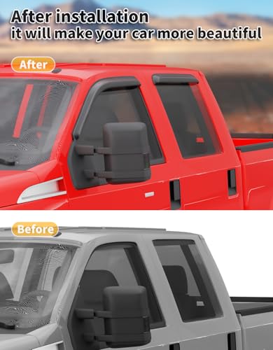 Outside-Mount Window Rain Guards Fit for Ford F250/F350/F450/F550 1999-2016 CrewCab, Extra Durable Window Visors Wind Deflector Dark Smoke Vent Shades Car Tape-on with Thicker 4PCS - size: Fit for 1999-2016 Ford F250/F350/F450/F550
