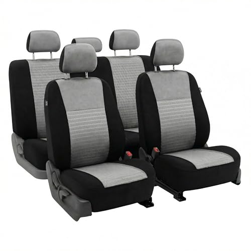 FH Group Universal Car Seat Covers Full Set for SUV Truck Sedan Vans | 3D Textured Breathable Fabric Seat Cover Set with Airbag Compatible Split Bench Protector Interior Upgrade - Gray/Black - color: Gray, size: Full Set