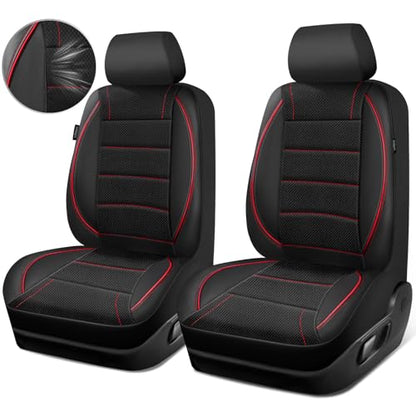 CAR PASS Air Mesh Leather Car Seat Covers Front Seats, Breathable Two Front Seat Covers for Cars, Comfortable Universal Fit for SUV Truck Sedan Automotive, Anti-Slip Airbag Compatible,Black and Red - color: Black Red Mesh