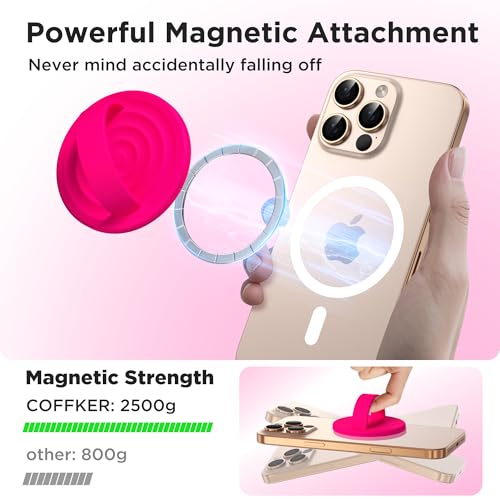 Magnetic Phone Grip Ring Holder, Liquid Silicone Magnet Cell Phone Grip Finger Loop, Compatible with Magsafe, Back of Phone for iPhone 17/16/15/14/13/12 Series, Neon Pink - color: Neon Pink