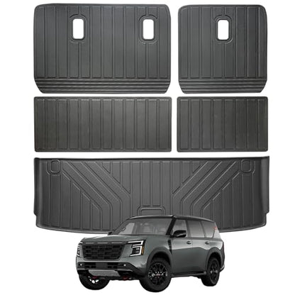 Cargo Mat for Nissan Armada 2025 2026 7/8Seats &Backrest Mat, Infiniti QX80 with Trunk Liners & Backrest Liners, TPE All-Weather Set Custom Fit Non Slip-Cargo Liners Accessories - size: For 2025-2026 Armada 2-ni-1 Cargo Mat