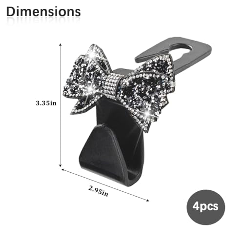 Zpana Bling Car Headreat Hook, 2PCS Crystal Rhinestone Cute Bow Vehicle Seat Back Hanger Storage for Purses Bags Grocery, Diamond Auto Rear Seat Organizer, Universal for SUV Truck Sedan (Pink) - style: Black/4PCS