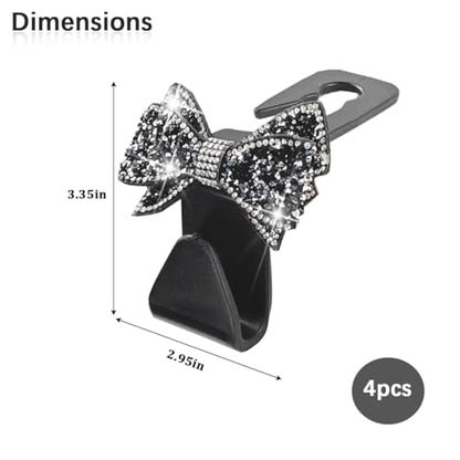 Zpana Bling Car Headreat Hook, 2PCS Crystal Rhinestone Cute Bow Vehicle Seat Back Hanger Storage for Purses Bags Grocery, Diamond Auto Rear Seat Organizer, Universal for SUV Truck Sedan (Pink) - style: Black/4PCS
