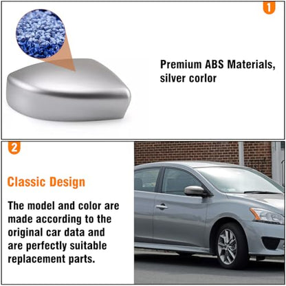 Moonlinks Compatible with Nissan Sentra 2013 2014 2015 2016 2017 2018 2019 Right Side Mirror Cover Replacement, Silver Right Passenger Side Door Rearview Side Mirror Cap Trim - size: Right Silver