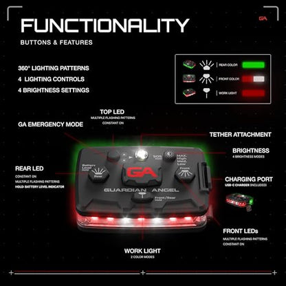 Guardian Angel Elite Series Safety Light (Red Front & Green Rear) - Rechargeable, Magnetic, Hands-Free Wearable/Mountable LED Light for Fire, Roadside, Security, Wireless Boat Navigation - color: Red/Green, size: 1-Pack