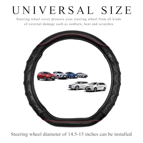 Car Steering Wheel Cover, 15 Inch Anti-Slip Steering Wheel Cover Protector with 3D Honeycomb Design, Universal Steering Wheel Covers for Cars Truck SUV, Car Accessories (Black) - color: Black