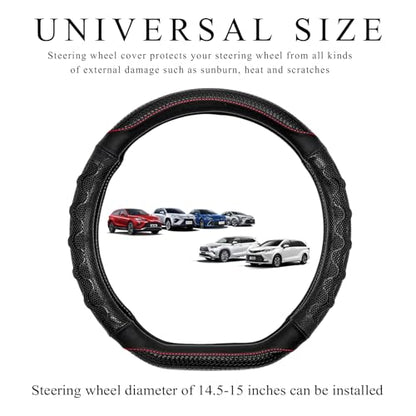 Car Steering Wheel Cover, 15 Inch Anti-Slip Steering Wheel Cover Protector with 3D Honeycomb Design, Universal Steering Wheel Covers for Cars Truck SUV, Car Accessories (Black) - color: Black
