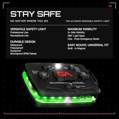 Guardian Angel Elite Series Safety Light, Beacon Device (Green Front & Green Rear) Rechargeable, Magnetic, Hands-Free Wearable, Mountable LED Light for Construction, Roadside, Towing, Industrial TEE - color: Green/Green, size: 1-Pack