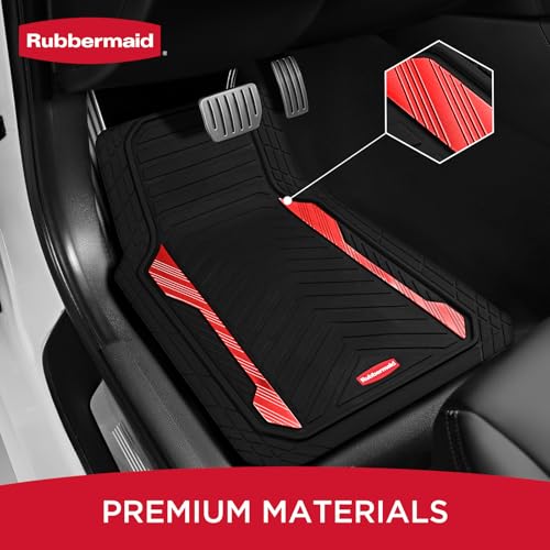 Rubbermaid Car Floor Mat, Heavy Duty All-Weather Car Mats Full Set with Dual-Tone Red Aluminum Inserts – Universal Fit, Anti-Slip Backing, Trim-to-Fit for Most SUV, Sedan, Van - color: Red