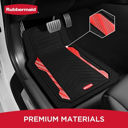 Rubbermaid Car Floor Mat, Heavy Duty All-Weather Car Mats Full Set with Dual-Tone Red Aluminum Inserts – Universal Fit, Anti-Slip Backing, Trim-to-Fit for Most SUV, Sedan, Van - color: Red