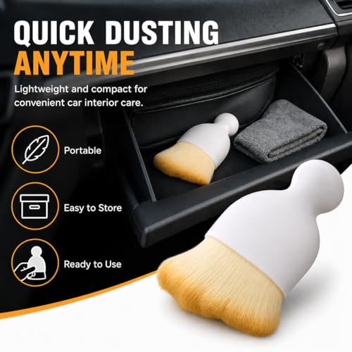 Car Interior Detailing Soft Bristle Cleaning Dusting Brush, Auto Detail Cleaning Brush Dash Duster Tool (White)