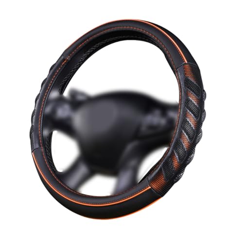 Flying Banner car Steering Wheel Cover Faux Leather Massage Universal fit 3D Honeycomb Hole Anti-Slip Sporty 15 Inches (Orange Black) - color: Orange black