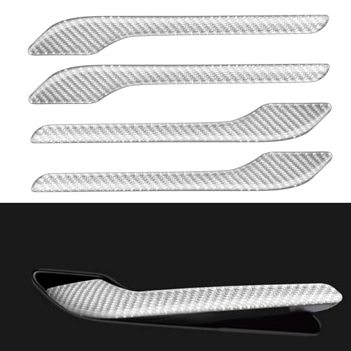Carbon Fiber Door Handle Cover for Tesla Model 3(2017-2025) Model y(2020-2025),Real Carbon Fiber 3D Sticker Wrap Covers,Tesla Door Handle Protection Accessories (Silver) - color: Silver（Real Carbon Fiber 3D）