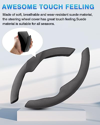 Shademax Custom-Fit for Tesla Steering Wheel Cover, Tesla Model Y / 3 2017-2025 2026 (Fit Model Y Juniper 2026/ Model 3 Highland) Suede Steering Wheel Cover Protector Model Y/ 3 Accessories (Gray) - color: Gray