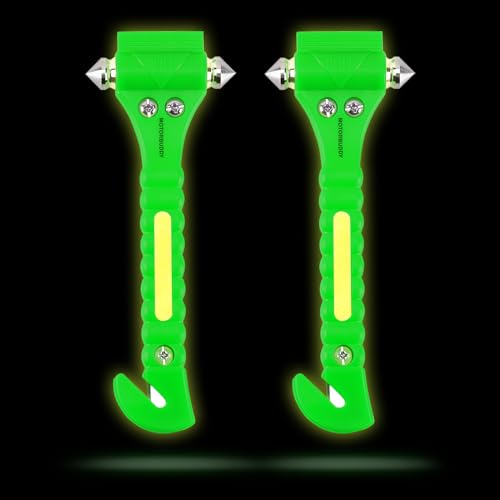 MOTORBUDDY 2-Pack Car Safety Hammer Seatbelt Cutter,Auto Emengency Escape Tool with Windows Glass Breaker, Escape Tool for Car Accidents,Grow in The Dark - color: Glowing-green