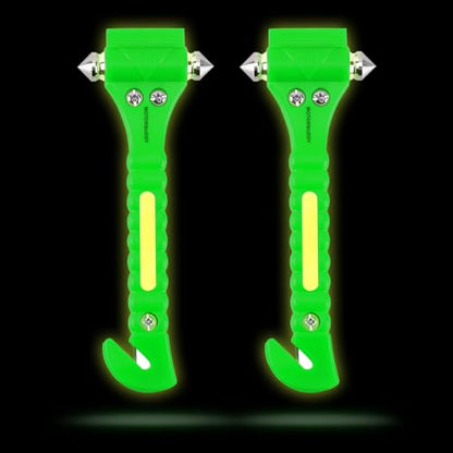 MOTORBUDDY 2-Pack Car Safety Hammer Seatbelt Cutter,Auto Emengency Escape Tool with Windows Glass Breaker, Escape Tool for Car Accidents,Grow in The Dark - color: Glowing-green