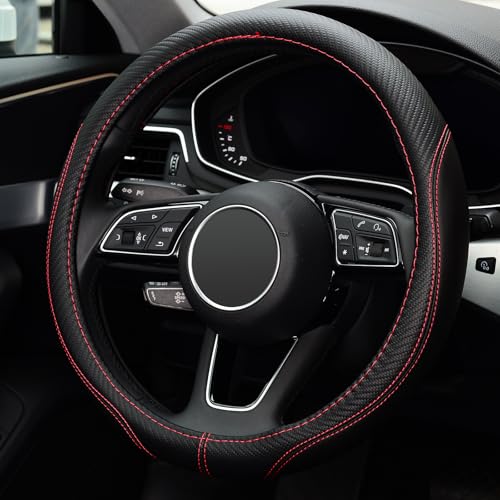 LABBYWAY Microfiber Leather Auto Car Steering Wheel Cover, Universal Fit 15 Inch Anti-Slip Wheel Protector, Black - color: Fiber Black