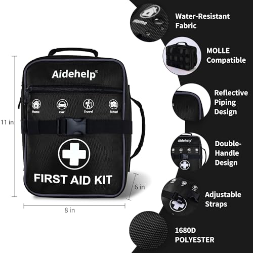 520 Pieces Premium First Aid Kit - Large Emergency Medical Kit for Survival, Car, Home, Travel, Camping, Backpack, Hiking, School (Black) - color: Black