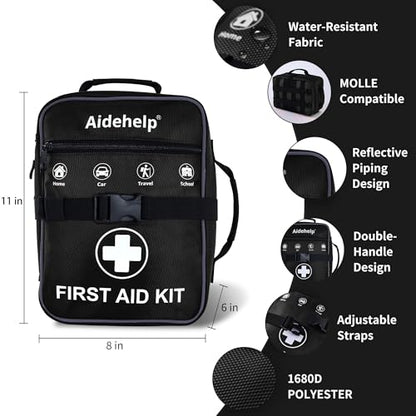 520 Pieces Premium First Aid Kit - Large Emergency Medical Kit for Survival, Car, Home, Travel, Camping, Backpack, Hiking, School (Black) - color: Black