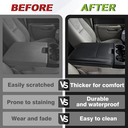 Muslogy Center Console Armrest Cover Fit for Chevy Silverado/Tahoe & GMC Sierra/Yukon 2007-2013 Accessories, Comfort Armrest Pad Console Lid Cushion Vegan Leather Regular Thick(Jump Seat ONLY) - size: 1) 07-13 |Slv&Tahoe&Sra&Yukon| Jump Seat, Regular