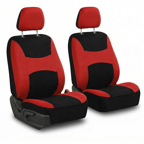 FH Group Universal Car Seat Covers Front Set for SUV Truck Sedan Vans | Waterproof All-Purpose Cloth Seat Cover Set Airbag Compatible Washable Split Bench Protector Interior Upgrade - Red - color: Red, size: Front Set
