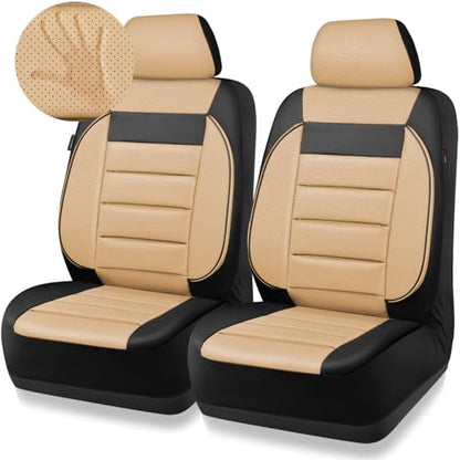CAR PASS Faux Leather Car Seat Covers Front Seats Only, 3D Foam Support Car Seat Covers, Universal fit for Trucks Vans SUVs Sedans Automotive Comfortable, Airbag Compatible 2 Pieces Front Black Beige - color: Black and Beige Front