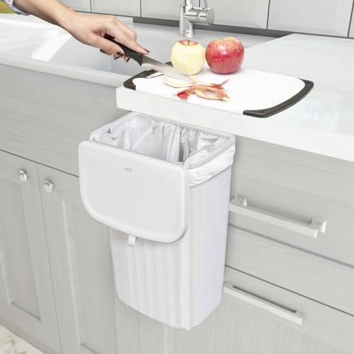 Glad Roomate Under Counter Waste Bin | Space Saving Small Trash Can for Kitchen Cabinet, Bathroom or Office | Dual Lid for Ease of Opening, 12 Liter, White - size: 12l