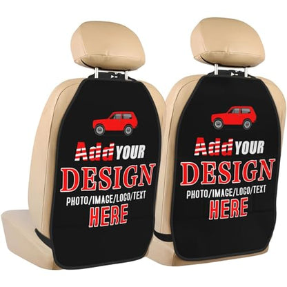 Custom 2 Pack Premium Backseat Protector with Pockets, Personalized Heavy Duty Stain Resistant Kick Mats Back Seat Protector with Image Text Customized Universal Car Seat Back Organizer