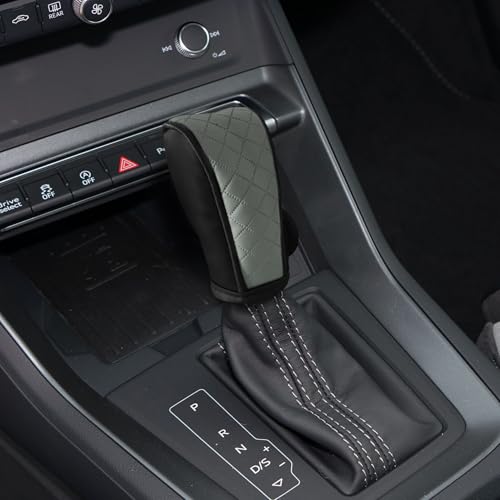Leather Car Gear Shift Knob Cover, Shift Knob Cover, Upgraded Anti-Slip Design Stick Shift Knob Cover, Universal Shifter Lever Protector Cover Car Decoration Accessories for Cars, Trucks, SUVs - color: Black gray