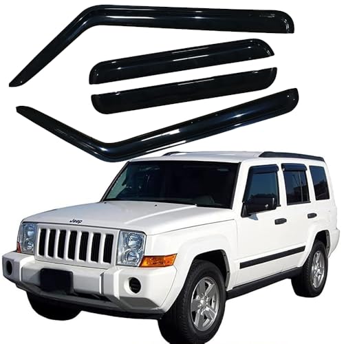 94117 Side Window Visor Wind Vent Deflector fit for 2006-2010 Jeep Commander,4pcs Outside Dark Smoke Tint Tap-On Sun Rain Guards - size: 2006-2010 Commander Outside Mount