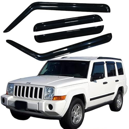94117 Side Window Visor Wind Vent Deflector fit for 2006-2010 Jeep Commander,4pcs Outside Dark Smoke Tint Tap-On Sun Rain Guards - size: 2006-2010 Commander Outside Mount