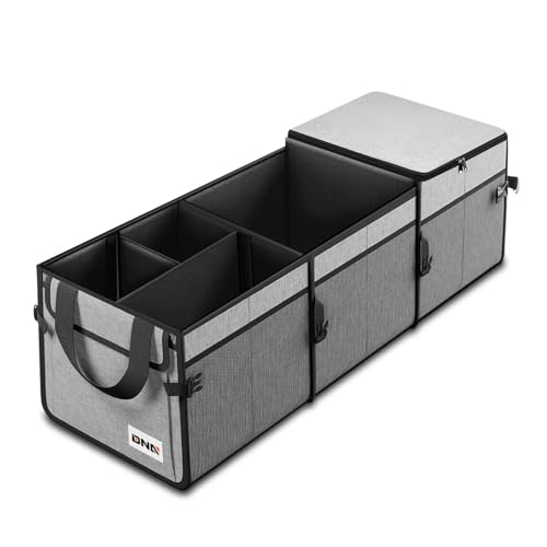 DNA Motoring Trunk Organizer for SUV, Large Capacity Car Organizer and Storage with 5 Compartment and 1 Cover, Foldable Trunk Organizer for Car, 90L Grey - size: 5 Compartment