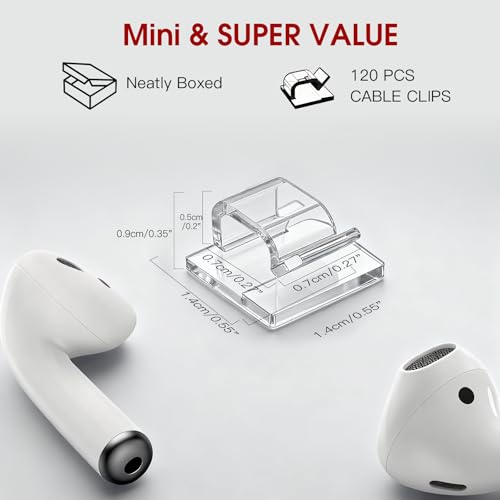Latoxcaa 120PCS Heavy-Duty Adhesive Cable Clips, Clear Traceless Cord Organizer & Wire Holders for Wall, Desk, Car, LED Strips and Outdoor Lights (Small) - size: 120 small