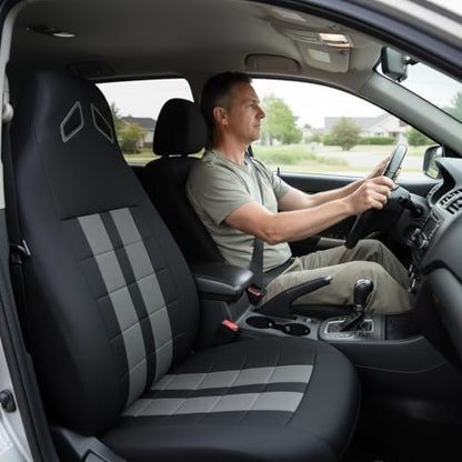 Champlus Car Seat Covers, Premium Leather Ultra Comfort and Thick 2 Front Seat Covers Racing Design, Universal Fit Automotive Sedan Cars, SUVs, Trucks, Mini Vans, Airbag Compatible, Easy to Install - color: Gray