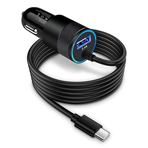 Type C Fast Car Charger for Samsung Galaxy A17/A16/A15/A14/5G/S26/S25/A56/A35/A55/A54/A13/S24 FE/S24/S23 Ultra/A53, iPhone 17e 16e, 3.4A Fast Charging Android Phone Car Charger Adapter 3FT USB C Cable - color: black