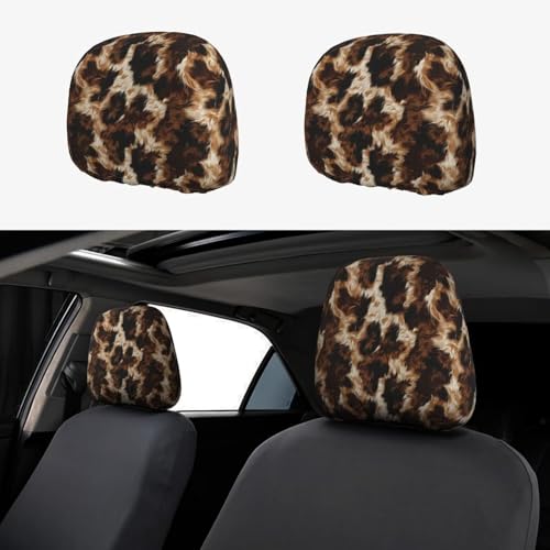 Cars Headrest Cover Cow Cowhide Stylish Car Seat Head Rest Covers for Men & Women 2 Piece Brown Headrest Protector for Most Trucks, Vans, Sedans, SUV - color: Lovely Cow