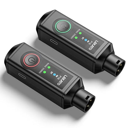 LEKATO XLR Bluetooth Receiver, Wireless BT Adapter, Bluetooth 5.3, 48kHz/24bit, for Mixing Console Desk, Audio Mixers, PA Speakers, DJ Systems, 165ft Range, 15H Battery Life (2 Pack for Stereo)