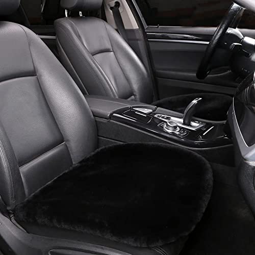 LLB Genuine Sheepskin Car Seat Cushion Seat Covers for Cars Trucks SUV Comfort Seat Protector Pad for Car Driver Seat Car Accessories for Women Office Chair Car Decor (Black Front Seat Cushions-2 Pcs) - color: Black, size: Front Seat Cushions-2 Pcs