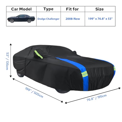 Avecrew Dodge Challenger Car Cover Waterproof All Weather for Automobiles, Outdoor Full Exterior Covers Fit 2008-2026 Dodge Challenger with Windproof Strap and Driver Door Zipper - size: Fit Dodge Challenger