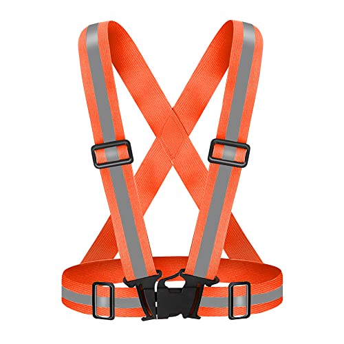 High Visibility Reflective Vest Safety Vest Running Reflective Gear Adjustable Reflective Vest for Walking,Jogging,Hiking,Night Cycling - color: Orange