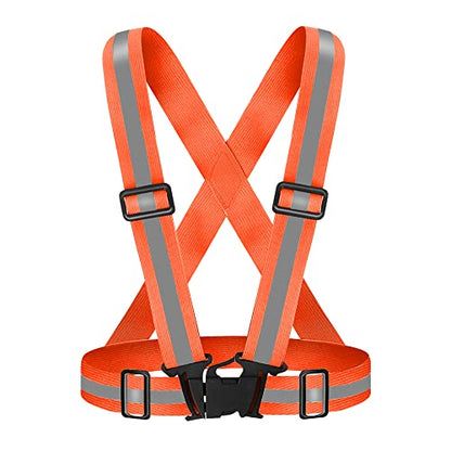 High Visibility Reflective Vest Safety Vest Running Reflective Gear Adjustable Reflective Vest for Walking,Jogging,Hiking,Night Cycling - color: Orange