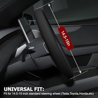 Microfiber Leather Universal 14.5-15 inch Steering Wheel Cover,Easy to Install Non-Slip Breathable Steering Wheel Protector Black - color: Black