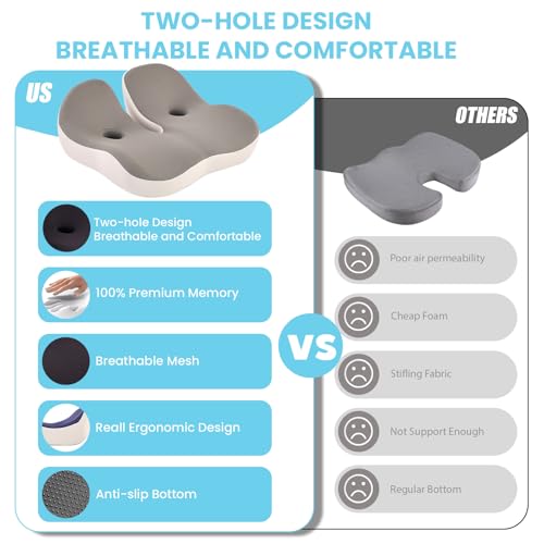 Seat Cushion,Office Chair Memory Cushion, Ergonomic Design, Relieve Sciatica and Long-Term Sitting Pain, Suitable for desks, car Seats, Games, wheelchairs - color: Gray