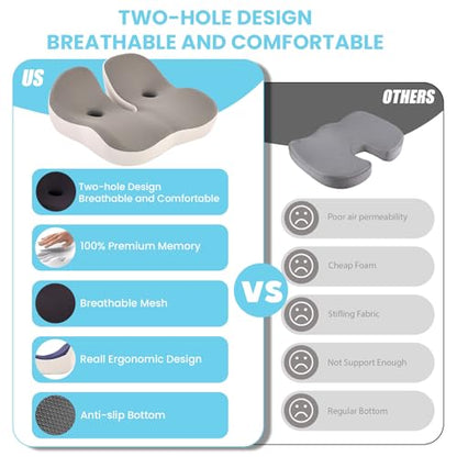Seat Cushion,Office Chair Memory Cushion, Ergonomic Design, Relieve Sciatica and Long-Term Sitting Pain, Suitable for desks, car Seats, Games, wheelchairs - color: Gray